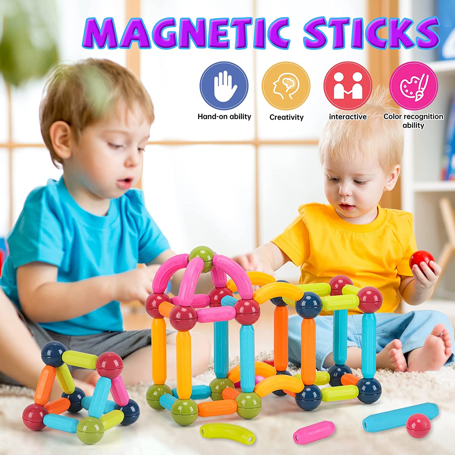 Magnetic Balls and Rods Building Set – STEM Toys for Kids Age 3+ Magnetic Balls and Rods Building Set – STEM Toys for Kids Age 3+